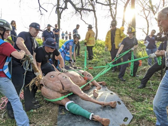 Mock demonstration of a horse recuse by firefighters. 
